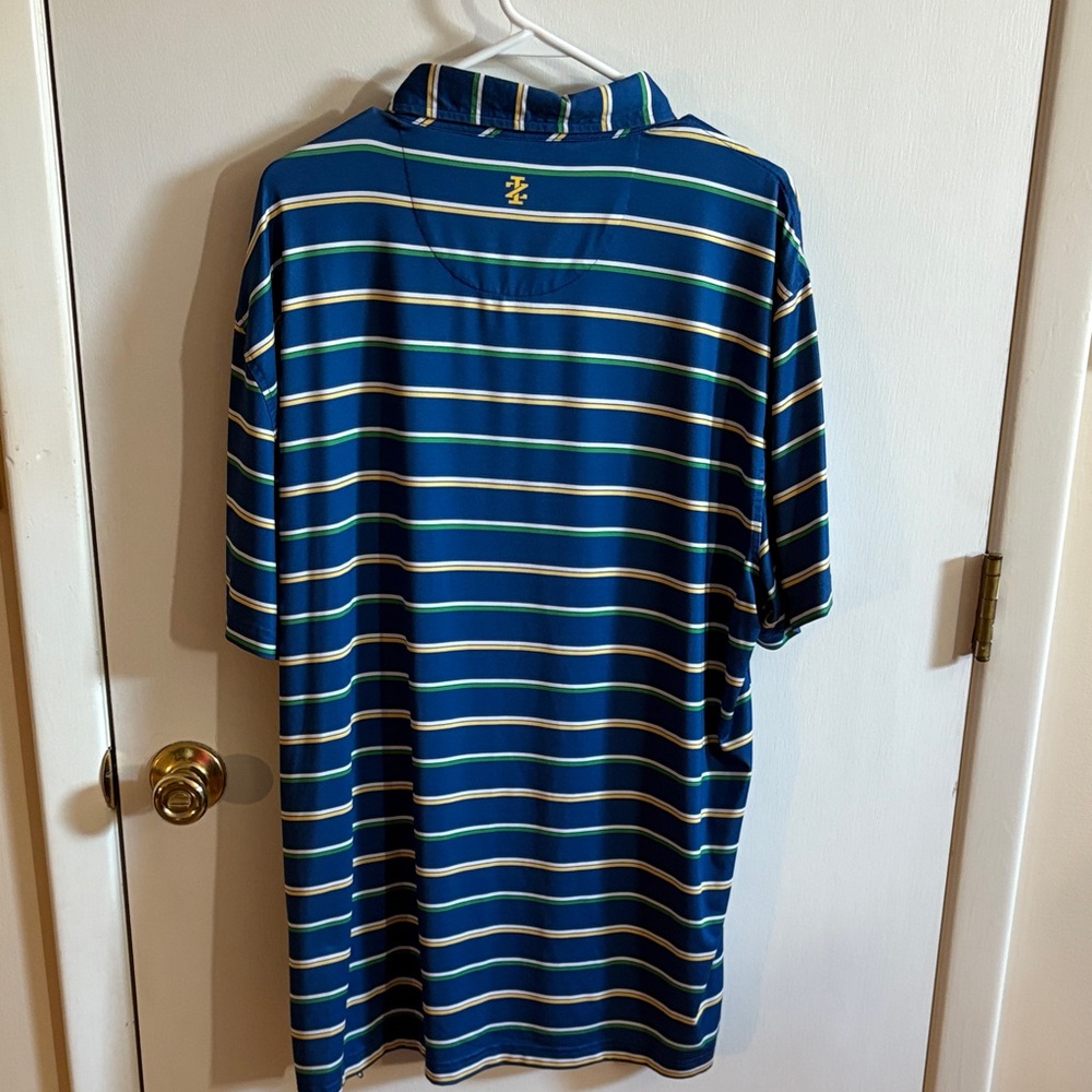 Izod Men's Polo Shirt with Blue and Yellow Stripes - Picture 5 of 5